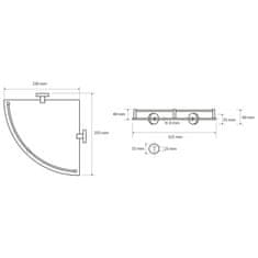 SAPHO X-ROUND E sklenená polička rohová s hrazdou 250x70x250mm, chróm XR605 - Sapho