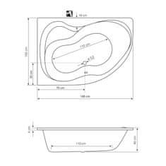 AQUALINE CIDLINA 150 vaňa 150x105x45cm bez nožičiek, ľavá, biela G3618 - Aqualine