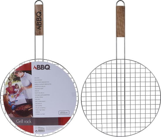 BBQ Mriežka opekacia guľatá pr.32cm, drevená rukoväť