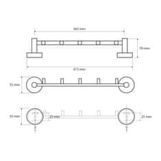 SAPHO X-ROUND E hrazda s 5 vešiačikmi 395mm, chróm (104105112) XR214 - Sapho