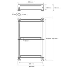 SAPHO X-ROUND E sklenená polička trojitá s hrazdou 380x675x130mm, chróm (104202132) XR608 - Sapho