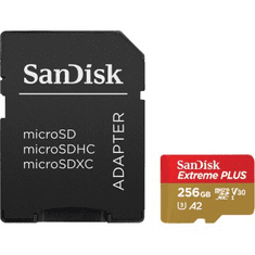 SanDisk Extreme PLUS microSDXC 256 GB + SD Adapter 200 MB/s and 140 MB/s A2 C10 V30 UHS-I U3