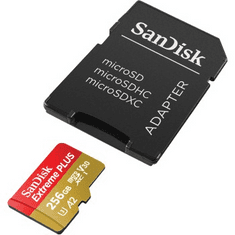 SanDisk Extreme PLUS microSDXC 256 GB + SD Adapter 200 MB/s and 140 MB/s A2 C10 V30 UHS-I U3