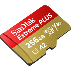 SanDisk Extreme PLUS microSDXC 256 GB + SD Adapter 200 MB/s and 140 MB/s A2 C10 V30 UHS-I U3