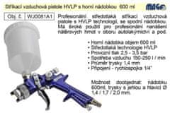 Pistole stříkací vzduchová HVLP Magg Profi horní nádobka 600ml