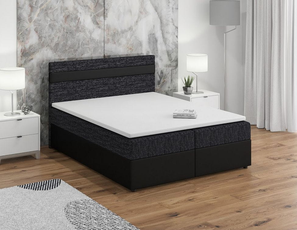 Veneti Boxspringová posteľ s úložným priestorom SISI COMFORT - 160x200, čierna / čierna