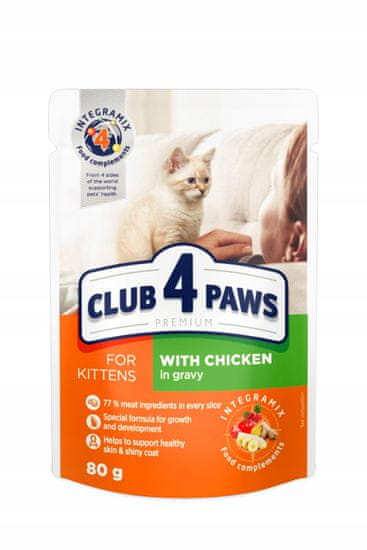 Club4Paws Premium CLUB 4 PAWS PREMIUM MOKRÉ KRMIVO PRE MAČIATKA - KURA V Omáčke 24x80 G + DARČEK