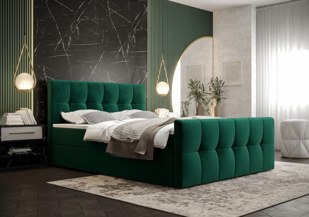 Veneti Boxspringová posteľ s úložným priestorom ELIONE COMFORT - 140x200, zelená