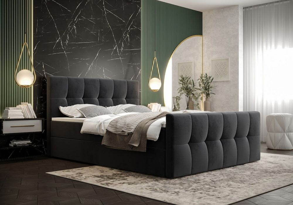 Veneti Boxspringová posteľ s úložným priestorom ELIONE COMFORT - 180x200, svetlá grafitová