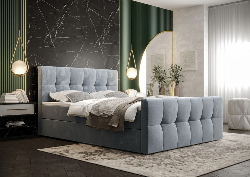 Veneti Boxspringová posteľ s úložným priestorom ELIONE - 200x200, modrá