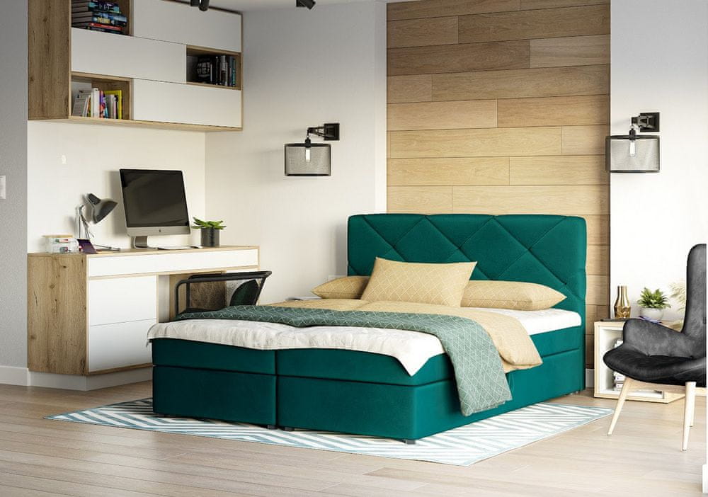 Veneti Manželská posteľ s úložným priestorom KATRIN COMFORT - 140x200, tmavo zelená