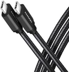 AXAGON kábel USB-C - USB-C SPEED USB3.2 Gen 1, PD60W 3A, opletený, 3m, čierna