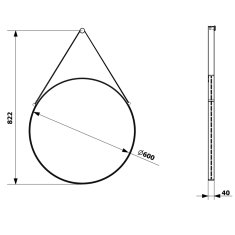 SAPHO ORBITER zrkadlo okrúhle s koženým opaskom, ø 60cm, čierna mat ORT060 - Sapho