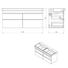 SAPHO SITIA dvojumývadlová skrinka 116x50x44, 1cm, 4xzásuvka, biela mat SI120-3131 - Sapho