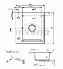 Invena Tesalia, 1-komorový granitový drez 440x480x160 mm a zlatý sifón, INV-AZ-01-Z41-B