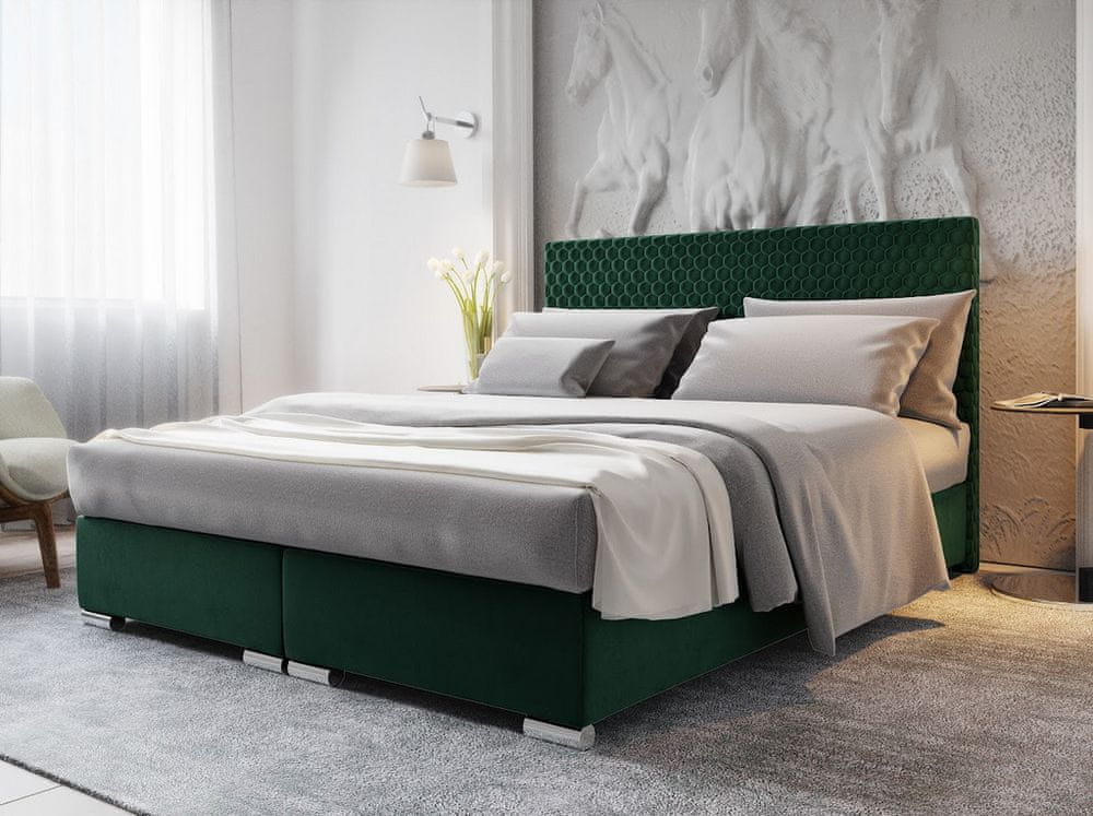 Veneti Manželská čalúnená posteľ HENIO COMFORT - 200x200, fľaškovo zelená
