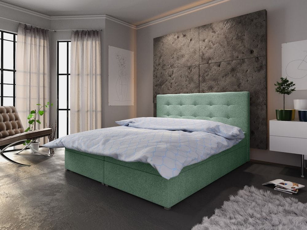 Veneti Manželská posteľ s úložným priestorom STIG COMFORT 6 - 200x200, svetlo zelená