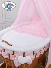 Mojžišov kôš s baldachýnom Isabella prírodný + biela a ružová posteľná bielizeň