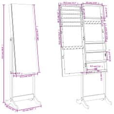 Vidaxl Zrkadlová voľne stojaca skrinka na šperky 42x38x152 cm