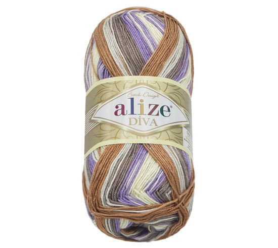 Alize Priadza DIVA BATIK - 100g / 350 m - biela, béžová, fialová