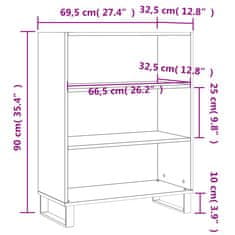 Vidaxl Poličková skrinka biela 69,5x32,5x90 cm kompozitné drevo