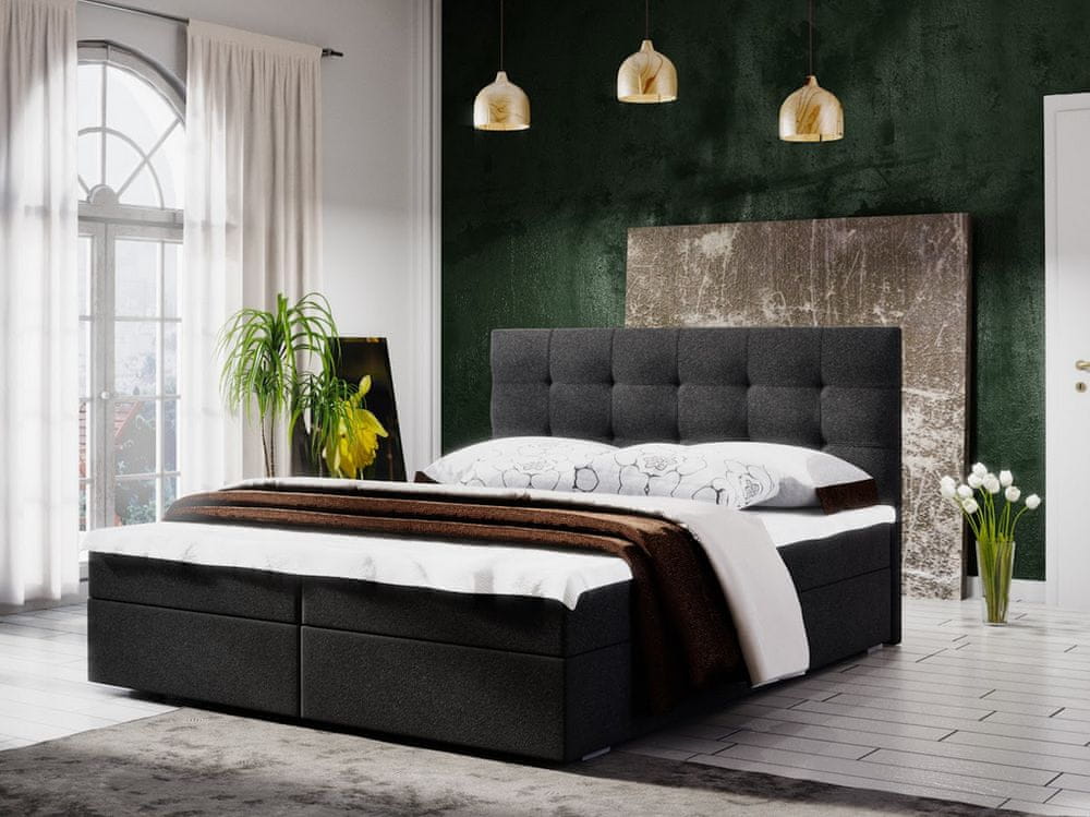 Veneti Manželská posteľ s úložným priestorom STIG COMFORT 5 - 180x200, čierna