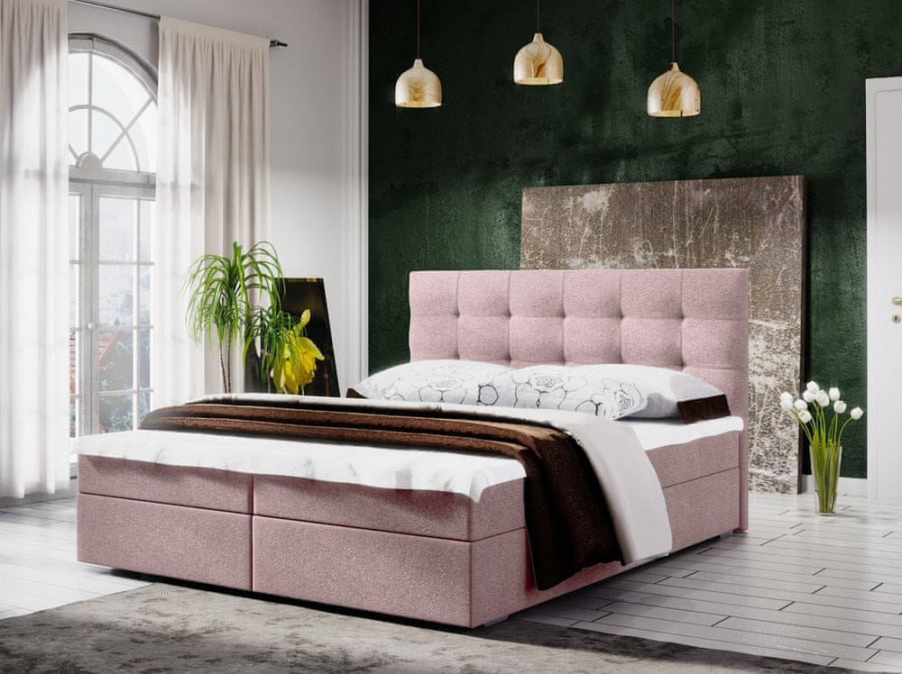 Veneti Manželská posteľ s úložným priestorom STIG COMFORT 5 - 200x200, ružová