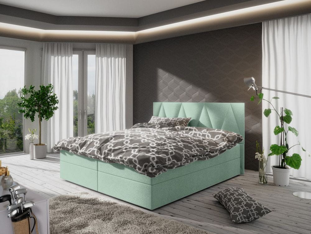 Veneti Manželská posteľ s úložným priestorom STIG 3 - 180x200, svetlo zelená