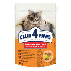 Club4Paws Premium CLUB 4 PAWS PREMIUM KOMPLETNÉ MOKRÉ KRMIVO PRE DOSPELÉ MAČKY ODSTRAŇOVANIE chĺpkov z tráviaceho traktu - S KURATOM V Omáčke 24 X 80 G + DARČEK