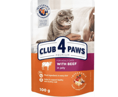 Club4Paws Premium CLUB 4 PAWS PREMIUM MOKRÉ KRMIVO PRE DOSPELÉ MAČKY - HOVÄDZIE MÄSO V ŽELÉ 24x100 G + DARČEK!