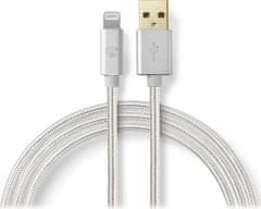 Nedis PROFIGOLD Lightning/USB 2.0 kabel/ Apple Lightning 8pinový - USB-A zástrčka/ nylon/ stříbrný/ BOX/ 3m