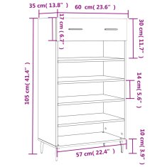 Vidaxl Botník sivý dub sonoma 60x35x105 cm kompozitné drevo