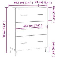 Vidaxl Komoda dymový dub 69,5x34x90 cm kompozitné drevo