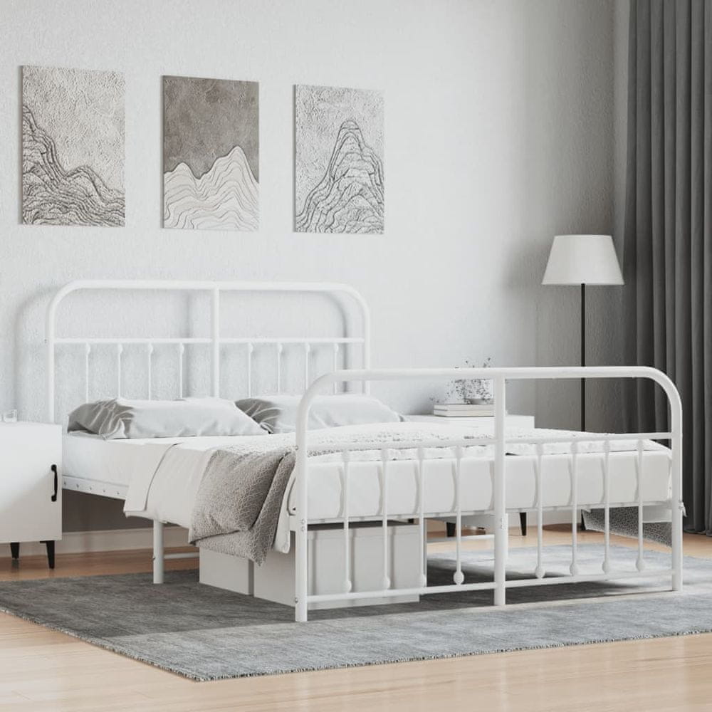 Petromila vidaXL Kovový rám postele s čelom a podnožkou biely 135x190 cm