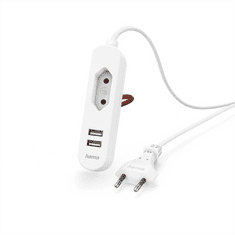 HAMA sieťová nabíjačka s predlžovacím káblom, 2x USB-A, 1x el. zásuvka Euro, 1,9 m