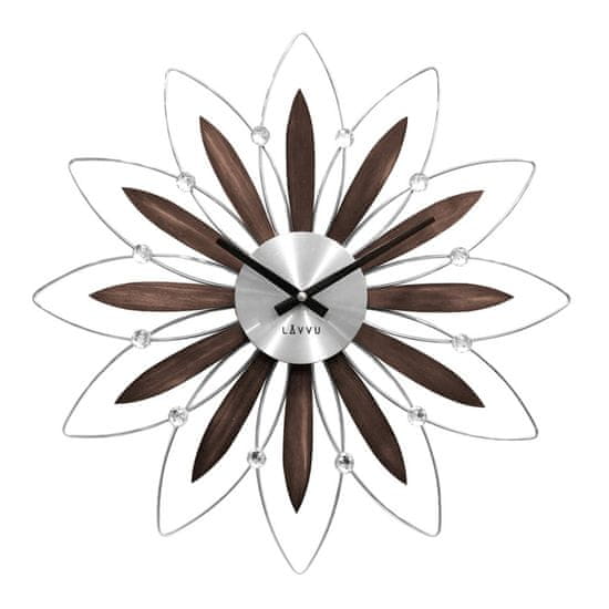 LAVVU Drevené strieborné hodiny LAVVU CRYSTAL Flower LCT1110, 50cm