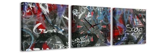 Falc 3-dielny obraz s hodinami, Graffity area, 35x105cm
