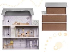 KIK KX6278 Drevený domček pre bábiky + nábytok 70 cm sivý