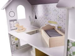 KIK KX6278 Drevený domček pre bábiky + nábytok 70 cm sivý