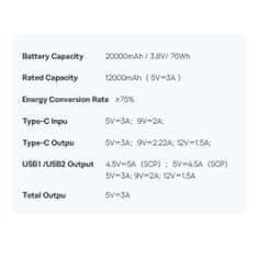 BASEUS Power Bank Pro with Digital Display, Fast Charge, C+U+U (with USB-A to Type-C, 3A, 0,3m cable) 22,5W, 20000 mAh, čierna (PPBD040301)