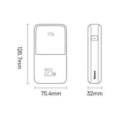 BASEUS Power Bank Pro with Digital Display, Fast Charge, U+U+C (with USB-A to Type-C, 3A, 0,3m cable) 22,5W, 20000 mAh biela (PPBD040302)