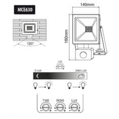 Maclean Maclean LED reflektor s pohybovým senzorom, tenký 30W, 2400lm, studená biela (6000K), IP44, MCE630 CW PIR