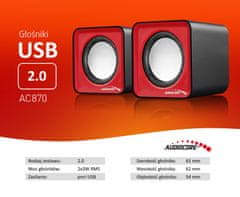 AUDIOCORE AC870 R 43397 Počítačové reproduktory 6W USB Red&Black