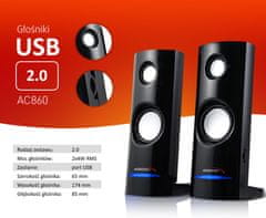 AUDIOCORE Počítačové reproduktory 8W USB Black Audiocore AC860