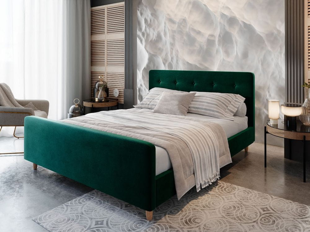 Veneti Manželská posteľ s úložným priestorom NESSIE - 160x200, zelená