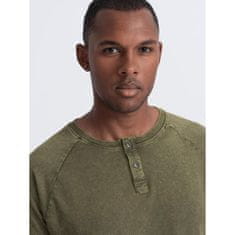 OMBRE Pánske tričko henley s výstrihom dark olive V4 S1757 MDN123071 L