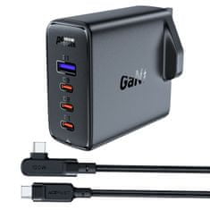 shumee 2v1 GaN kábel a rýchla nabíjačka, anglická zástrčka UK, 100W PD 3x USB-C USB čierna