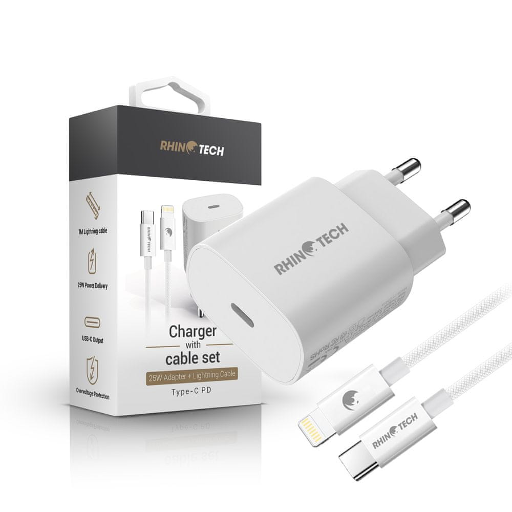 RhinoTech 25 W PD nabíjací adaptér s káblom USB-C na Lightning 27 W 1M RTACC387, biela