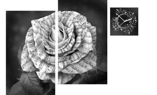 Falc 3-dielny obraz s hodinami, Irregular Music rose, 90x60cm