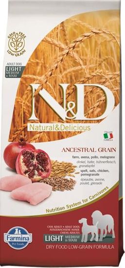 N&D ANCESTRAL GRAIN Dog LG Light-Chicken, Spelt, Oats & Pomegranate Adult Medium & Maxi 12 kg